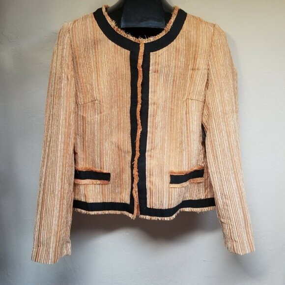 New Due Per Due Women XL Fringe Trim Tweed Evening Blazer Jacket Orange/Black - Picture 1 of 7
